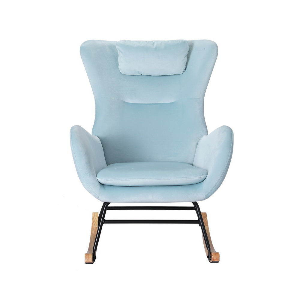 Artiss Rocking Chair Armchair Pillow Velvet Blue - TRENDZ