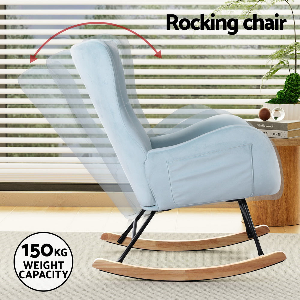 Artiss Rocking Chair Armchair Pillow Velvet Blue - TRENDZ