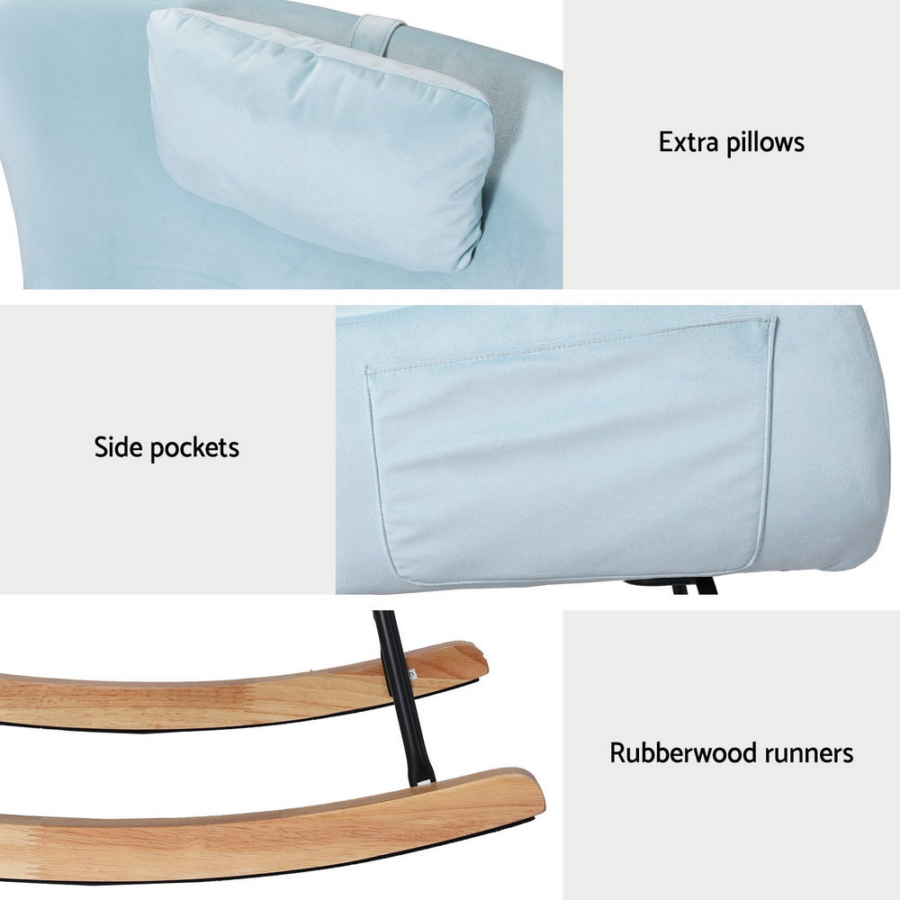 Artiss Rocking Chair Armchair Pillow Velvet Blue - TRENDZ