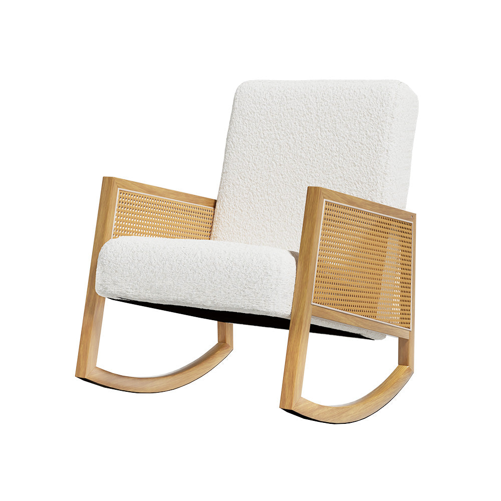 Artiss Armchair Rocking Chair Boucle Rattan White - TRENDZ