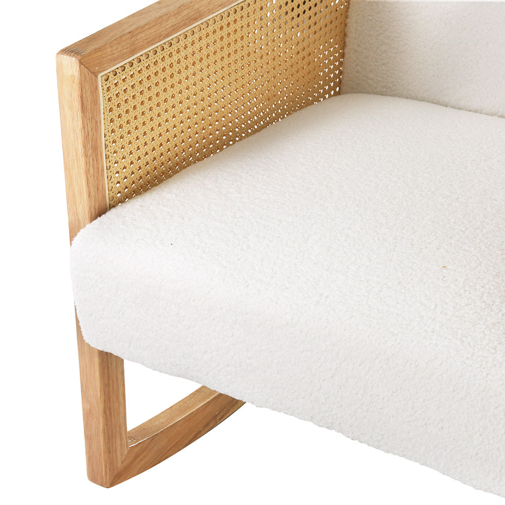 Artiss Armchair Rocking Chair Boucle Rattan White - TRENDZ