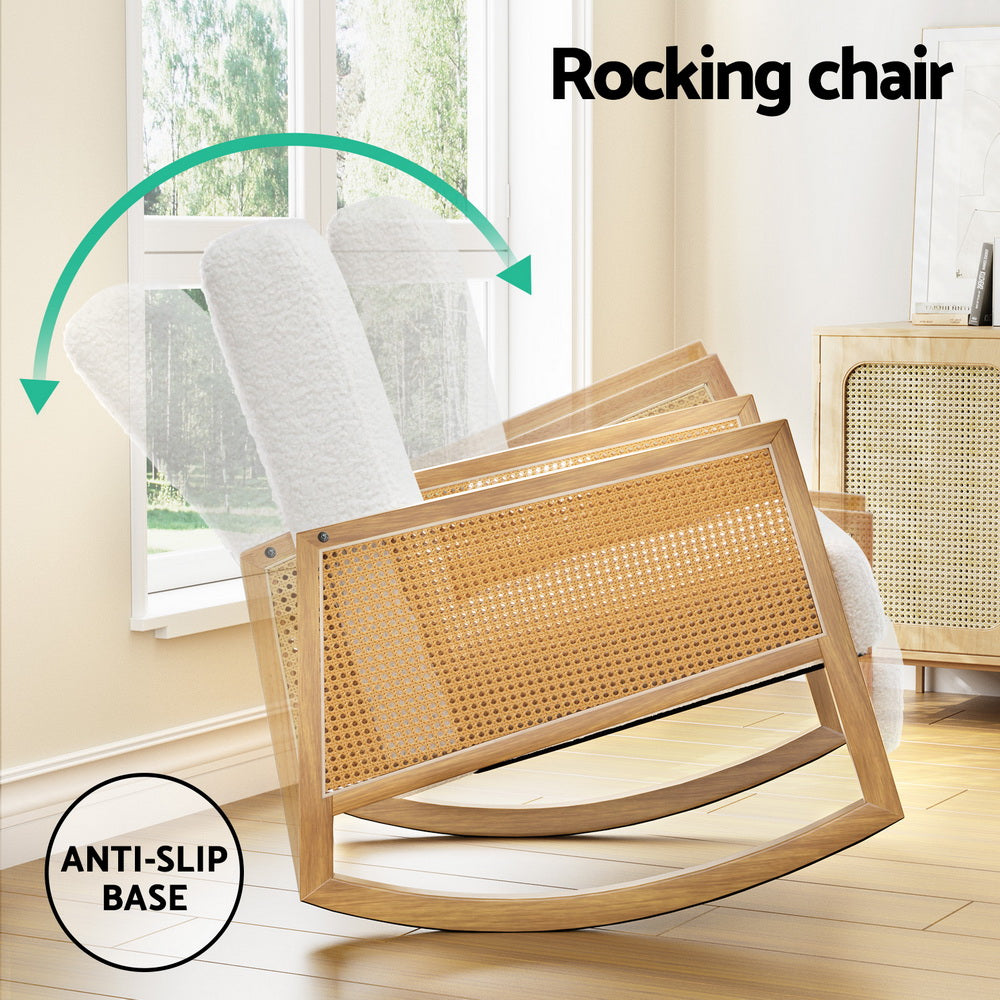 Artiss Armchair Rocking Chair Boucle Rattan White - TRENDZ