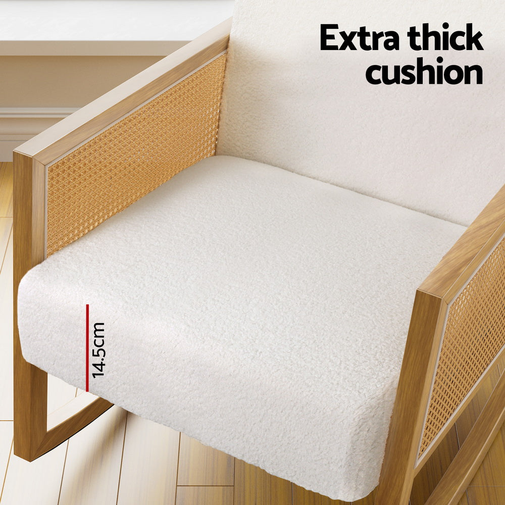 Artiss Armchair Rocking Chair Boucle Rattan White - TRENDZ