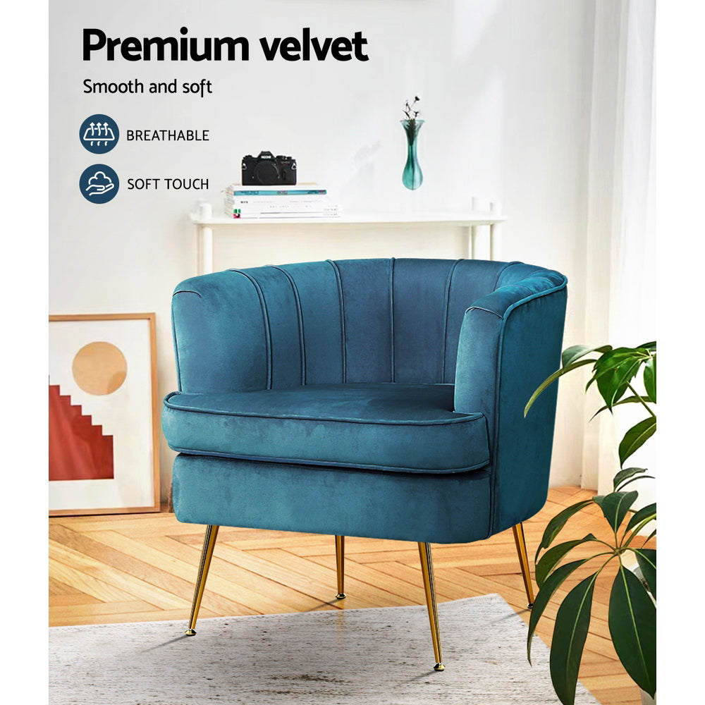 Artiss Armchair Velvet Blue Norvia - TRENDZ