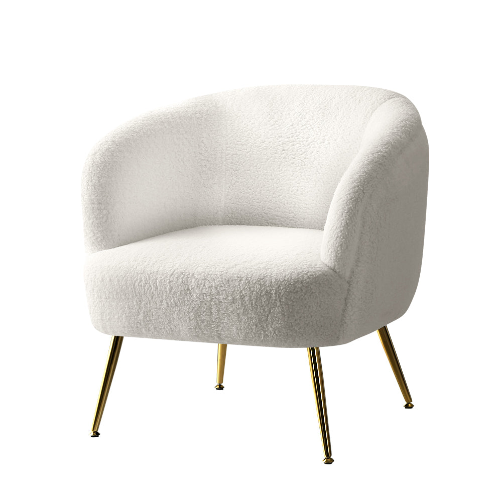 Artiss Armchair Lounge Chair Accent Chairs Armchairs Sherpa Boucle Sofa White - TRENDZ