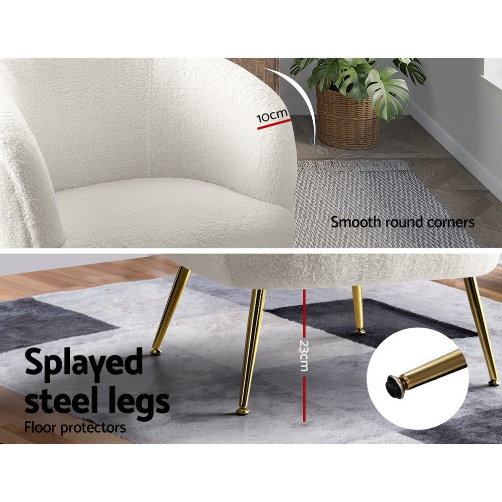 Artiss Armchair Lounge Chair Accent Chairs Armchairs Sherpa Boucle Sofa White - TRENDZ
