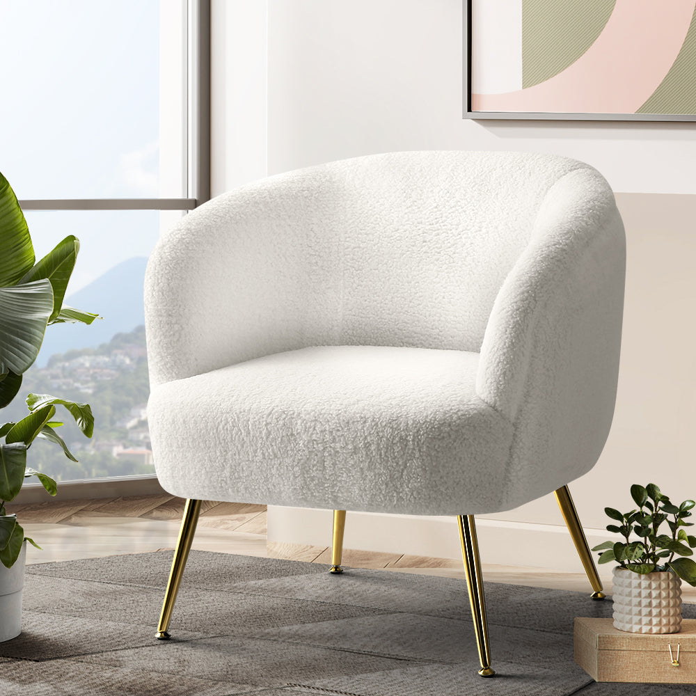 Artiss Armchair Lounge Chair Accent Chairs Armchairs Sherpa Boucle Sofa White - TRENDZ
