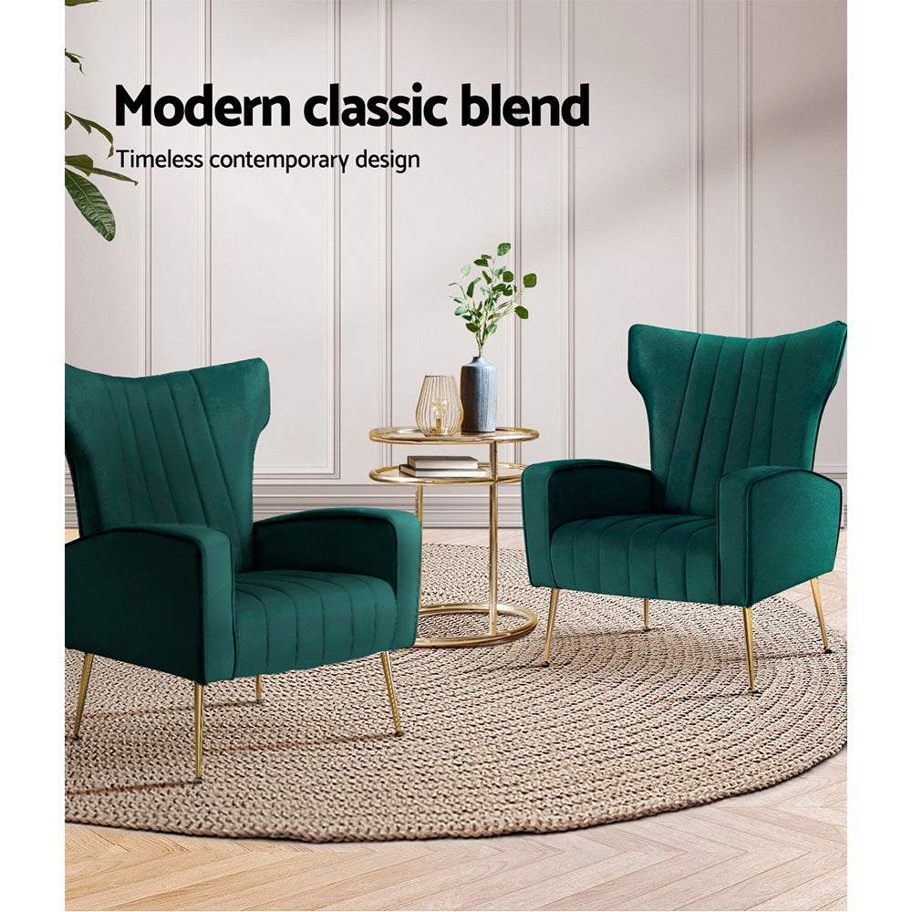 Artiss Armchair Green Velvet Kate - TRENDZ