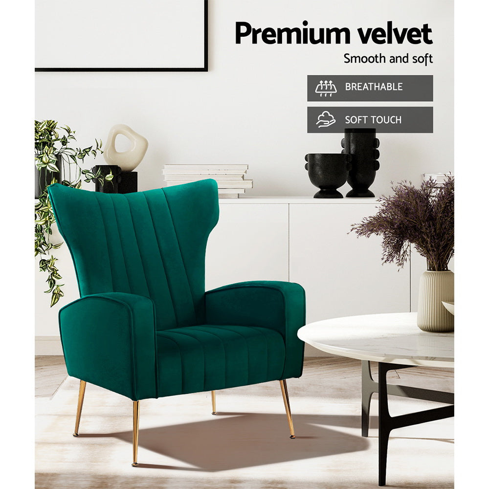 Artiss Armchair Green Velvet Kate - TRENDZ