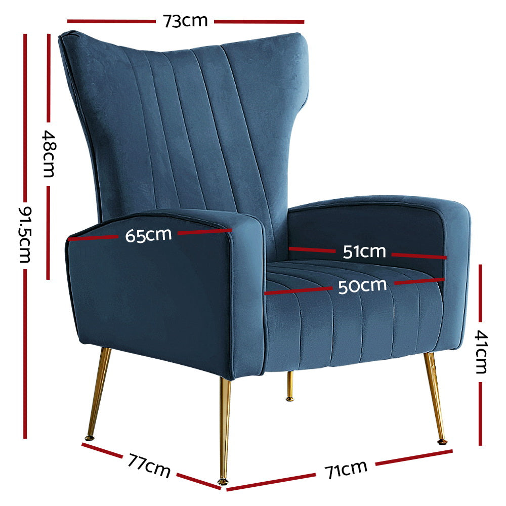 Artiss Armchair Navy Velvet Kate - TRENDZ