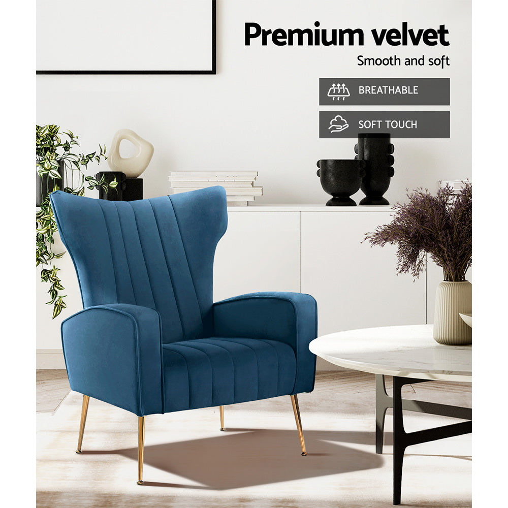 Artiss Armchair Navy Velvet Kate - TRENDZ