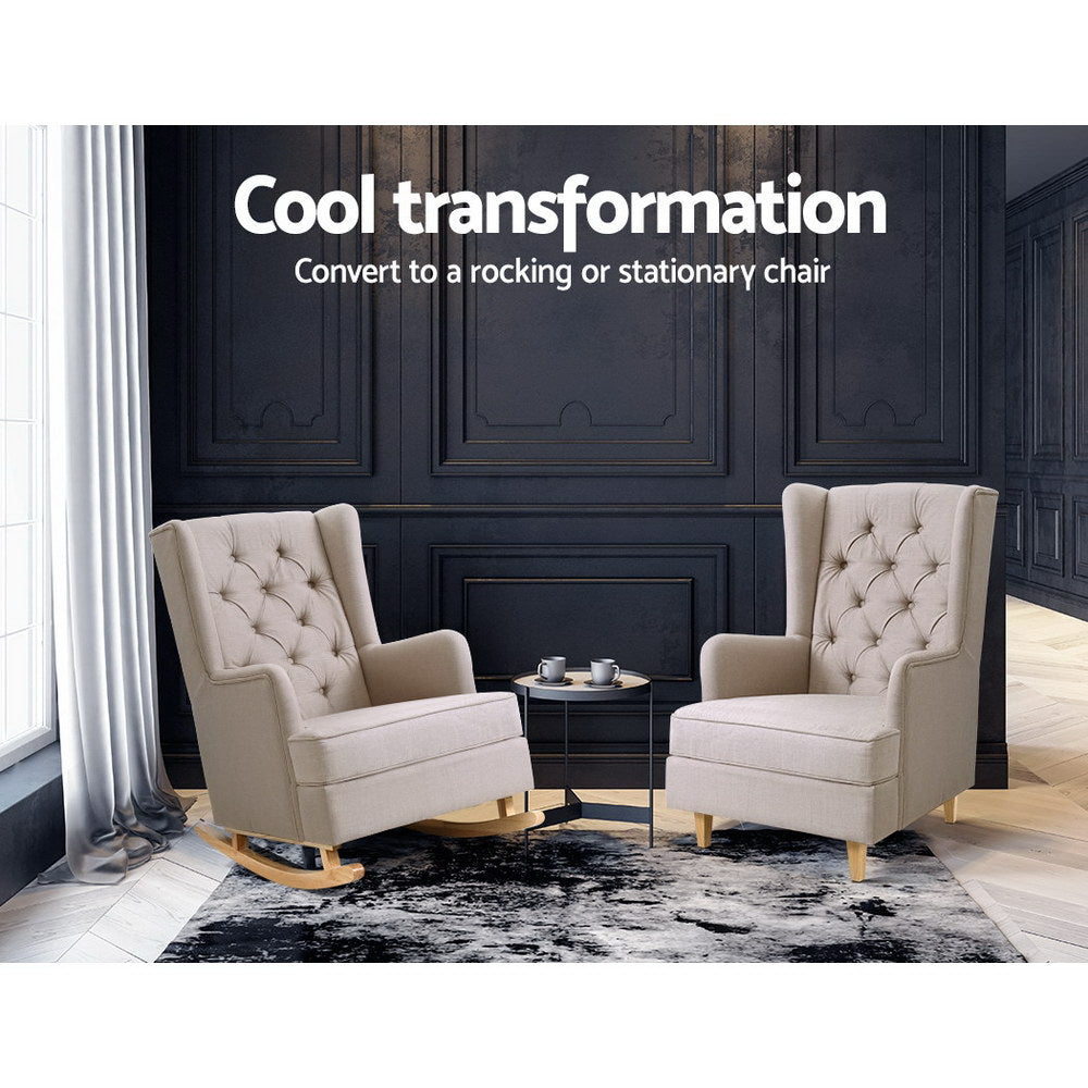 Artiss Rocking Chair Armchair Linen Fabric Beige Gaia - TRENDZ