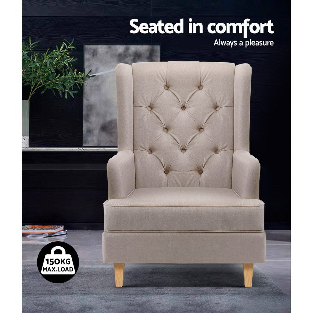 Artiss Rocking Chair Armchair Linen Fabric Beige Gaia - TRENDZ