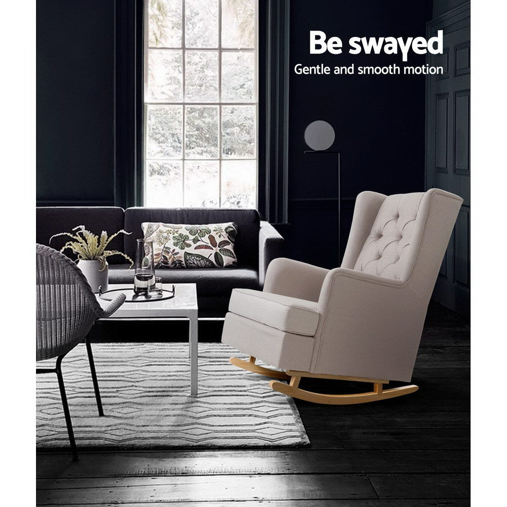 Artiss Rocking Chair Armchair Linen Fabric Beige Gaia - TRENDZ