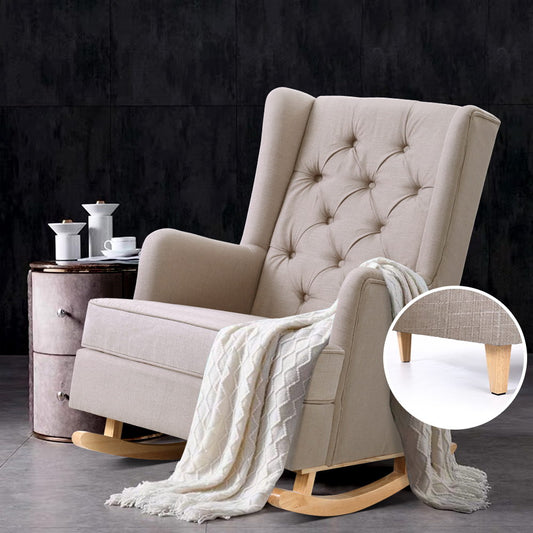 Artiss Rocking Chair Armchair Linen Fabric Beige Gaia - TRENDZ