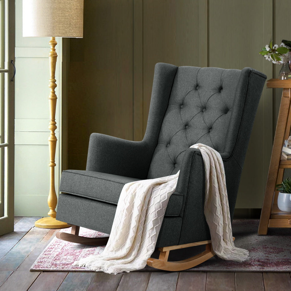 Artiss Rocking Chair Armchair Linen Fabric Charcoal Gaia - TRENDZ