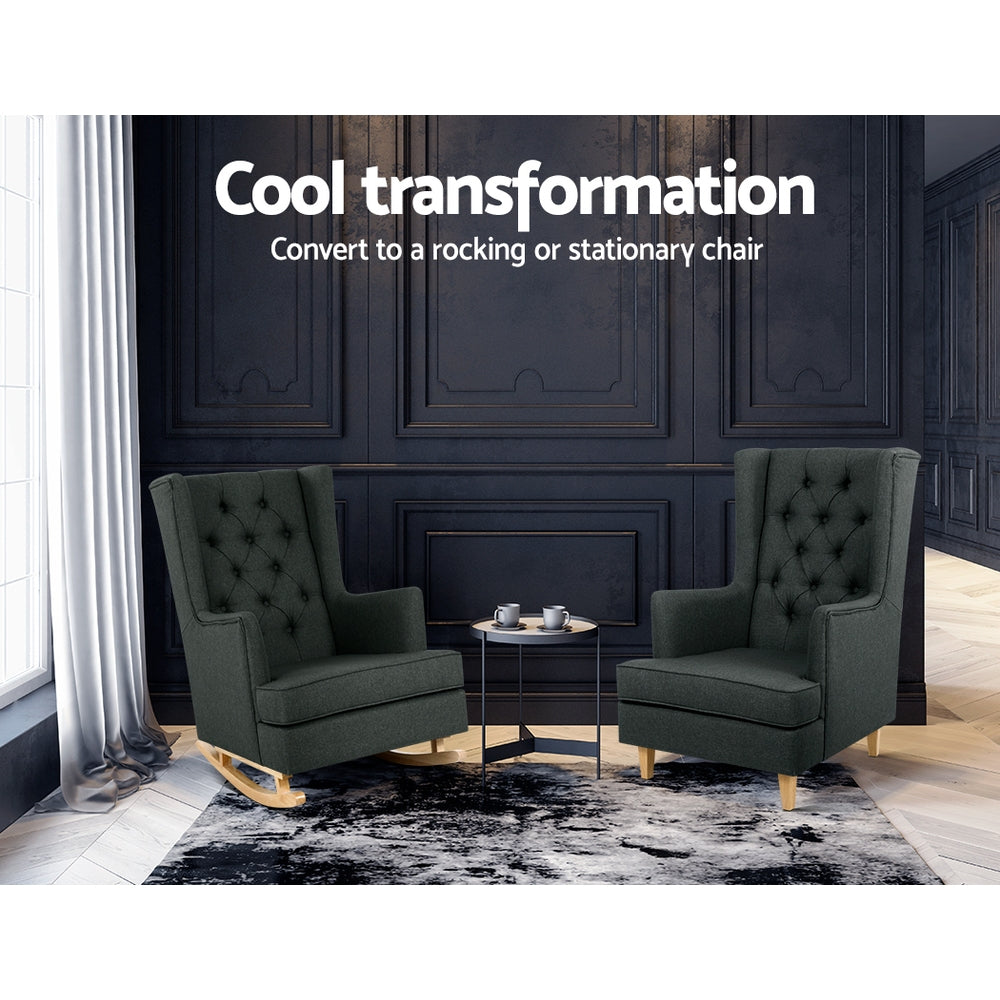 Artiss Rocking Chair Armchair Linen Fabric Charcoal Gaia - TRENDZ