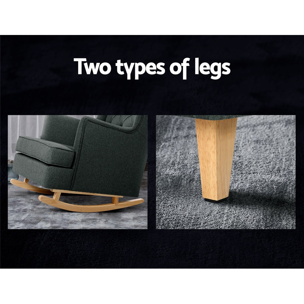 Artiss Rocking Chair Armchair Linen Fabric Charcoal Gaia - TRENDZ