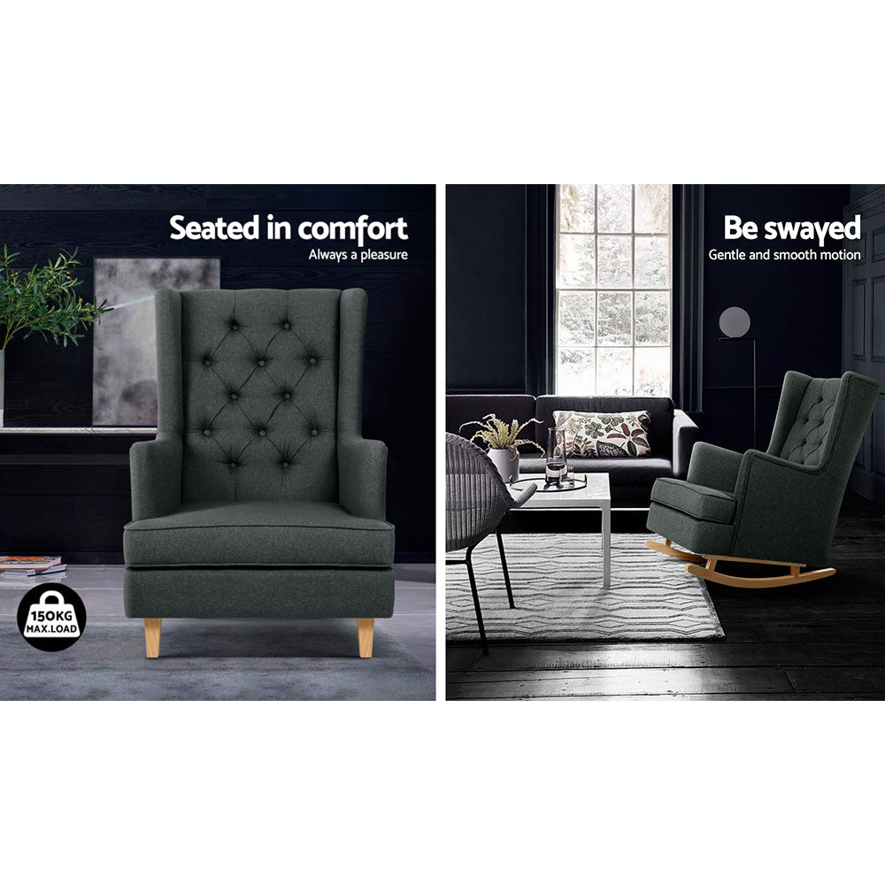 Artiss Rocking Chair Armchair Linen Fabric Charcoal Gaia - TRENDZ