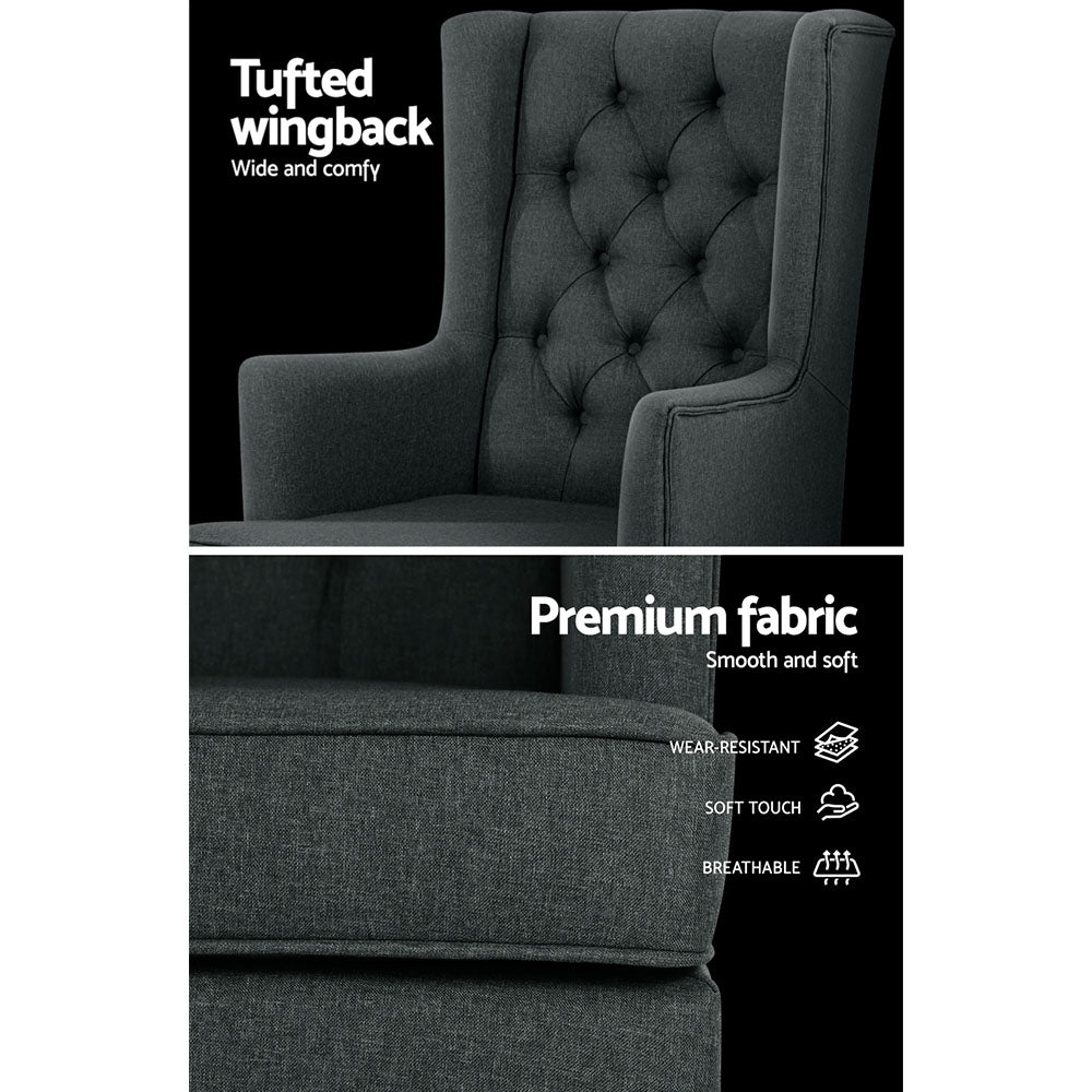 Artiss Rocking Chair Armchair Linen Fabric Charcoal Gaia - TRENDZ