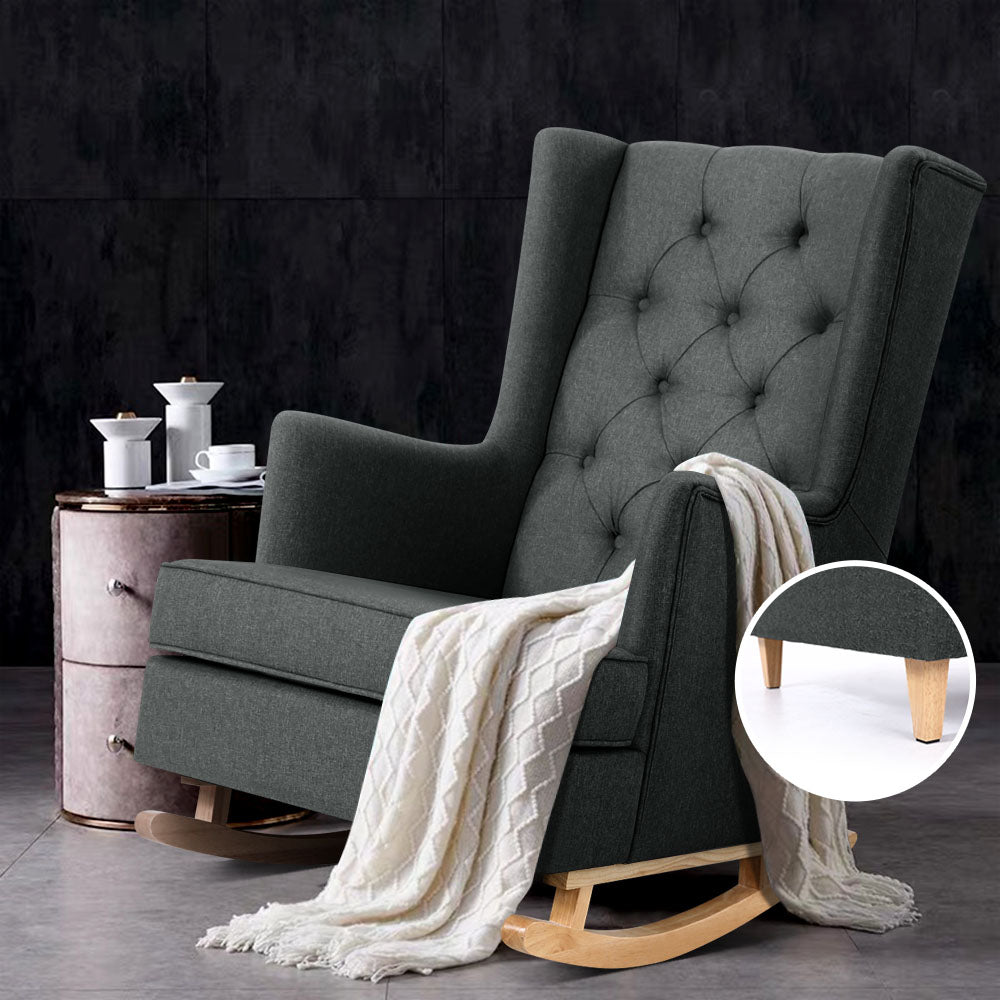 Artiss Rocking Chair Armchair Linen Fabric Charcoal Gaia - TRENDZ