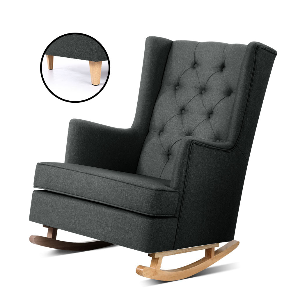 Artiss Rocking Chair Armchair Linen Fabric Charcoal Gaia - TRENDZ