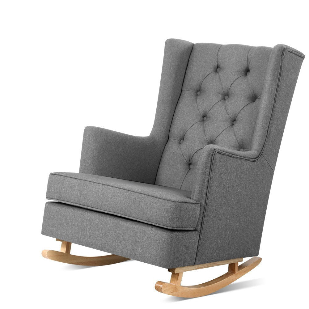 Artiss Rocking Chair Armchair Linen Fabric Grey Gaia - TRENDZ