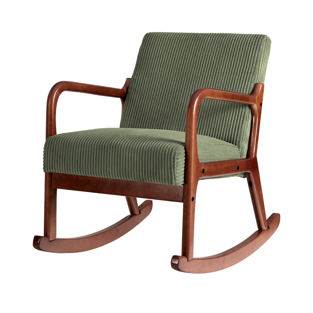 Artiss Rocking Armchair Nursing Chair Corduroy Green - TRENDZ