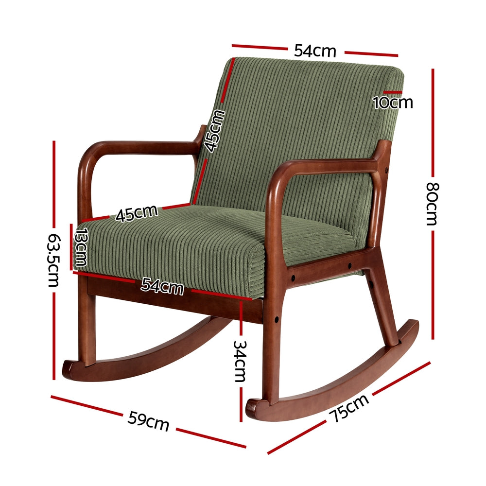 Artiss Rocking Armchair Nursing Chair Corduroy Green - TRENDZ