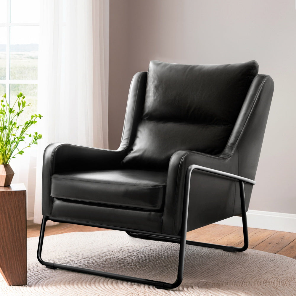 Artiss Armchair Accent Chair PU Leather Wingback Black - TRENDZ