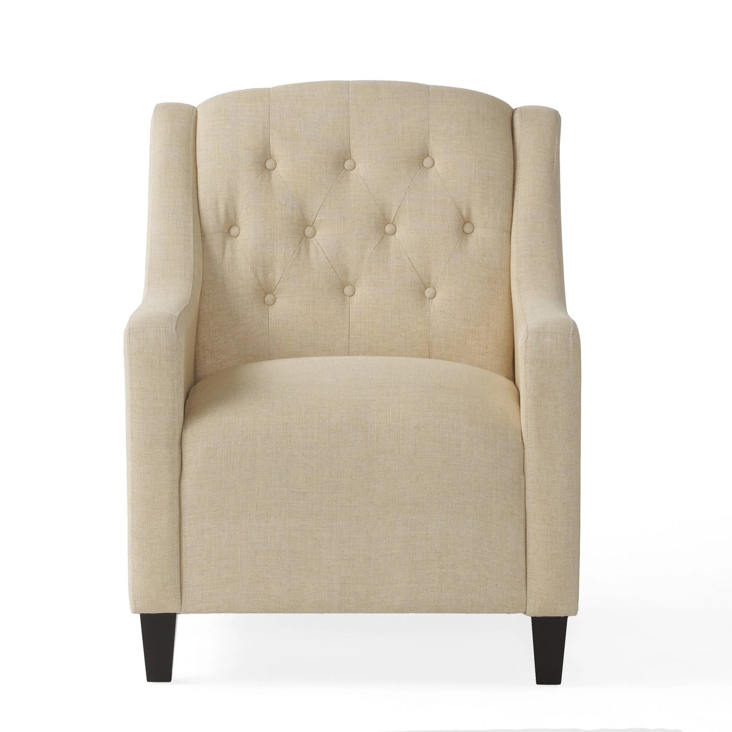 Canberra Tufted Chair & Ottoman Set – Beige Linen with Espresso Legs