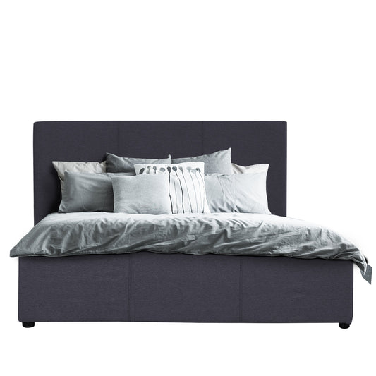 Milano Luxury Gas Lift Bed Frame Base And Headboard With Storage - King - Charcoal - TRENDZ