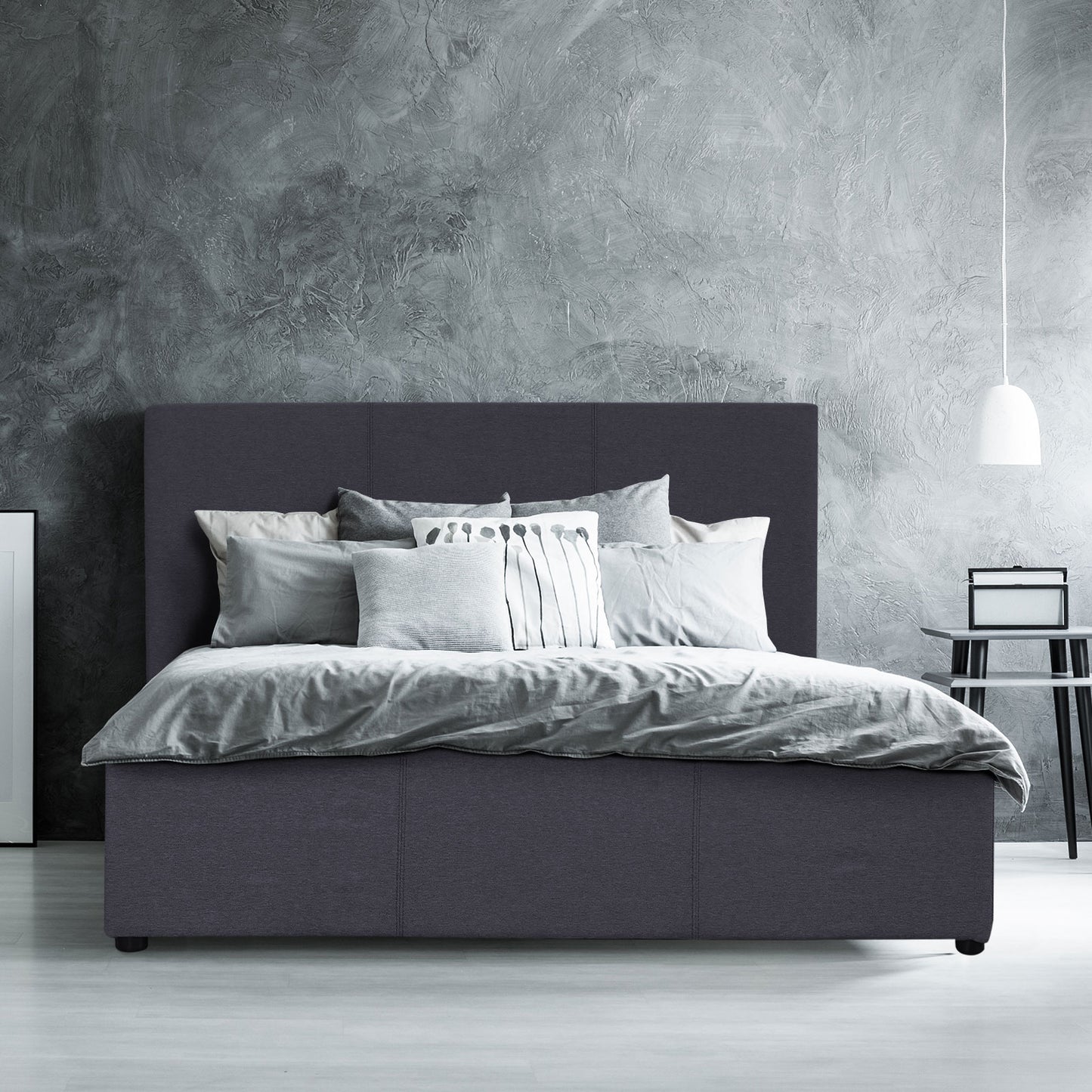 Milano Luxury Gas Lift Bed Frame Base And Headboard With Storage - King Single - Charcoal - TRENDZ