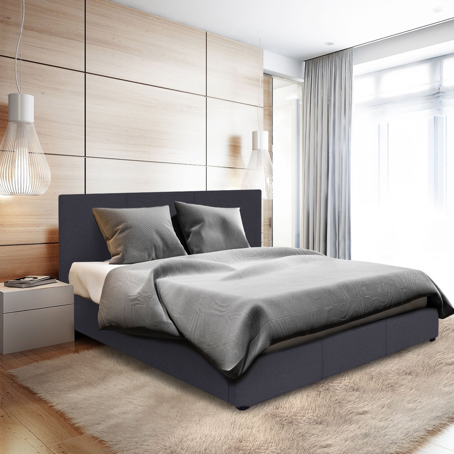 Milano Luxury Gas Lift Bed Frame Base And Headboard With Storage - King Single - Charcoal - TRENDZ