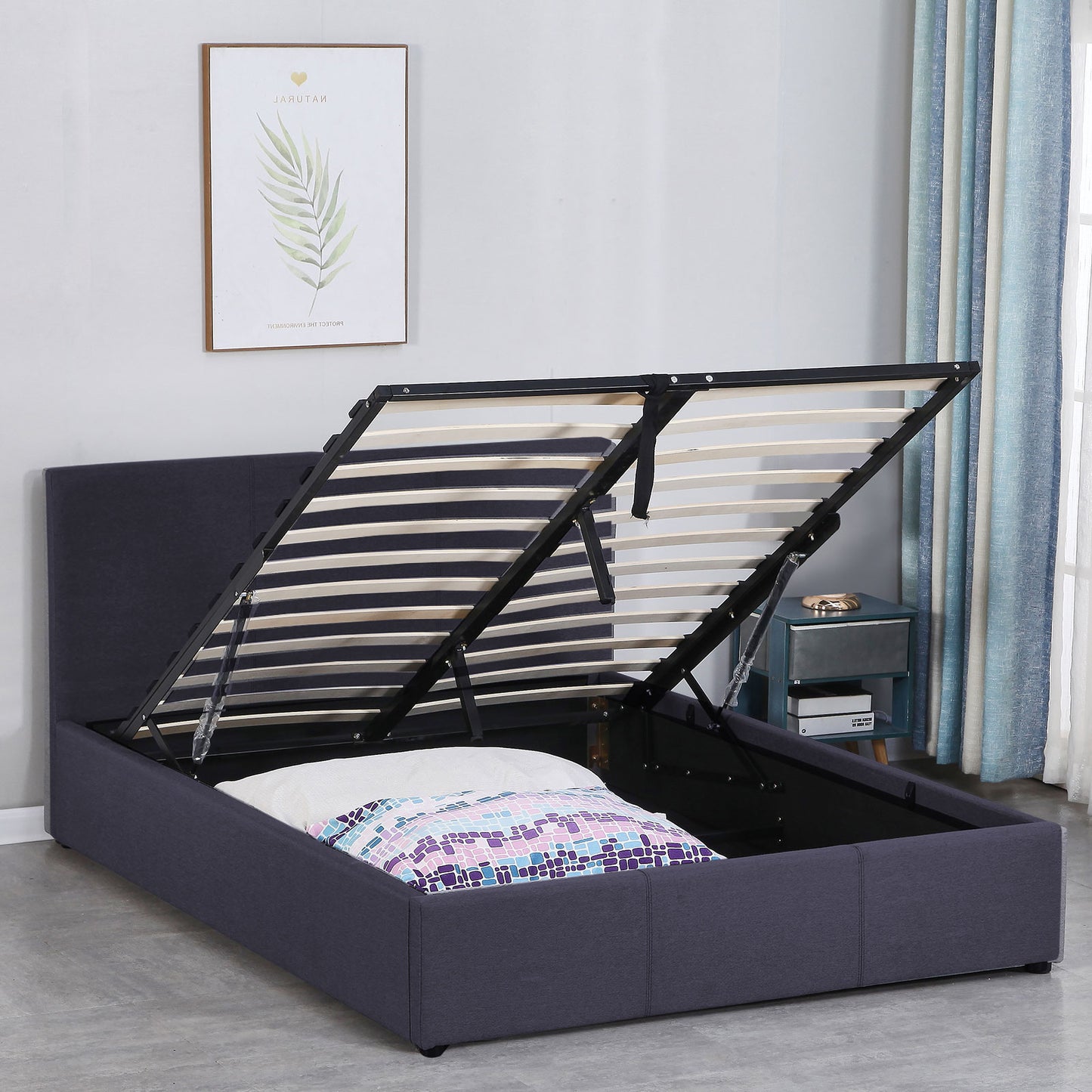Milano Luxury Gas Lift Bed Frame Base And Headboard With Storage - King Single - Charcoal - TRENDZ