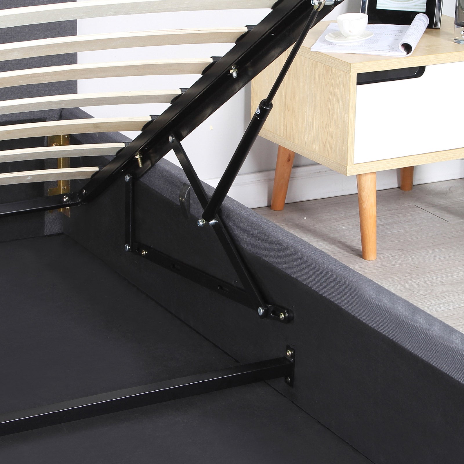 Milano Luxury Gas Lift Bed Frame Base And Headboard With Storage - King Single - Charcoal - TRENDZ