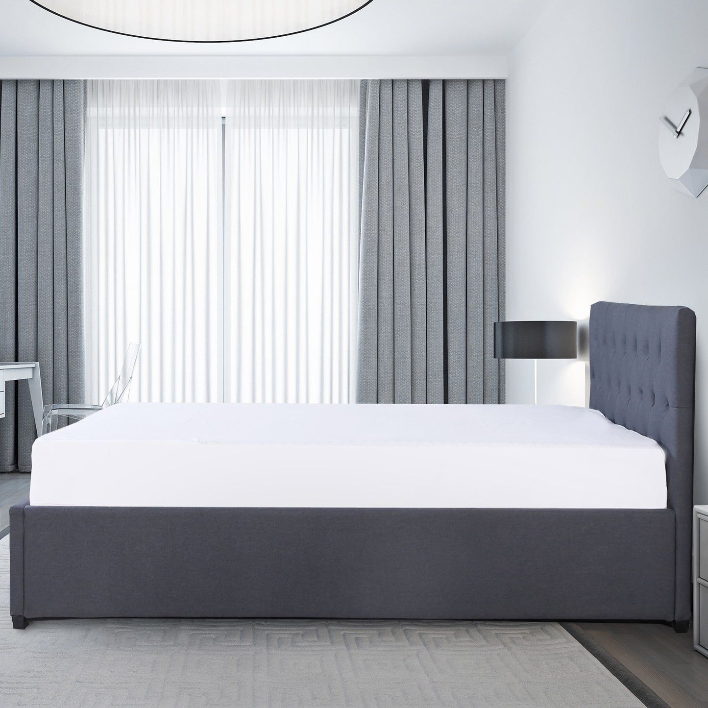 Milano Capri Luxury Gas Lift Bed Frame Base And Headboard With Storage - Queen - Charcoal - TRENDZ