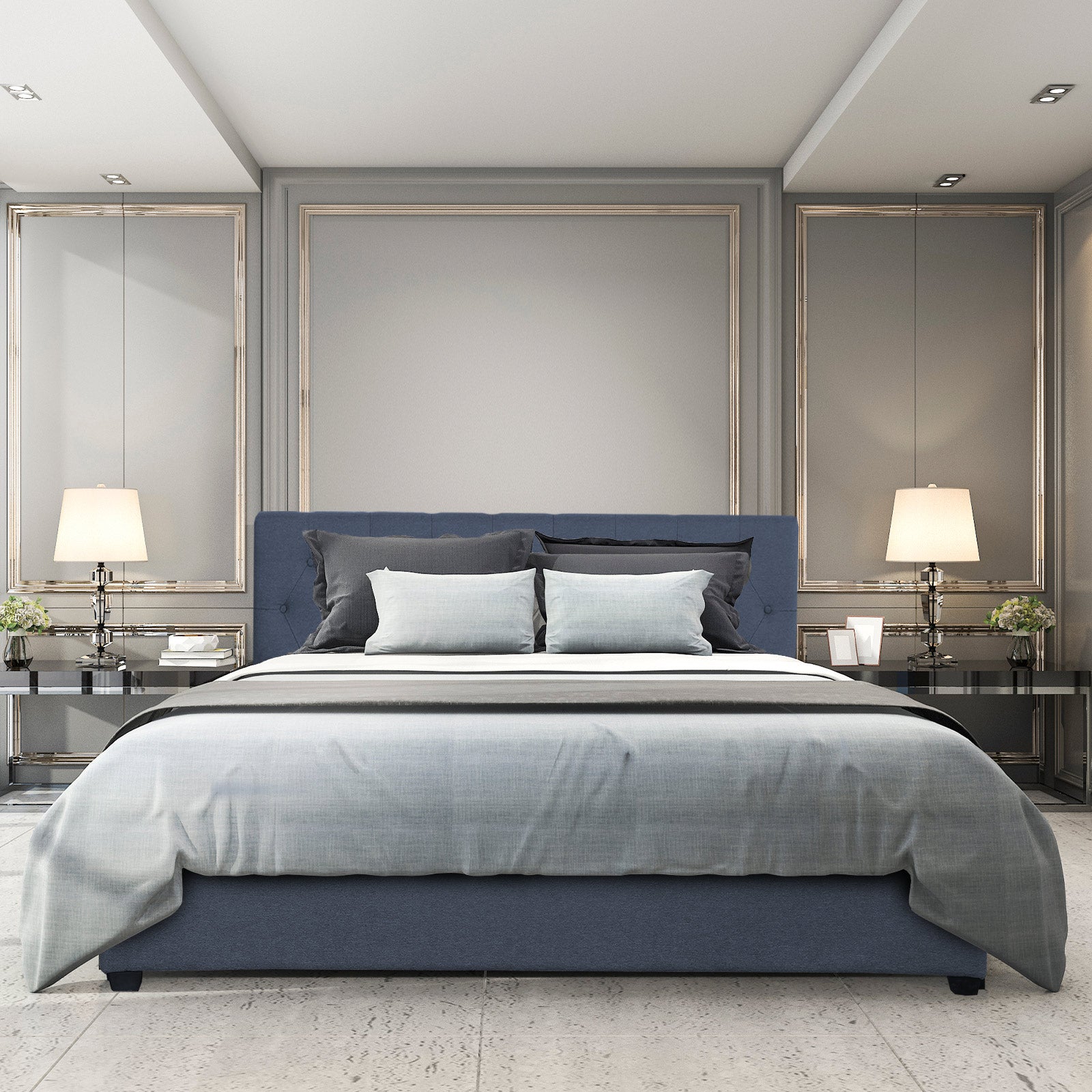 Milano Capri Luxury Gas Lift Bed Frame Base And Headboard With Storage - Queen - Charcoal - TRENDZ