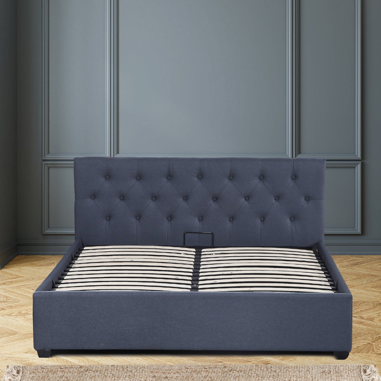 Milano Capri Luxury Gas Lift Bed Frame Base And Headboard With Storage - Queen - Charcoal - TRENDZ