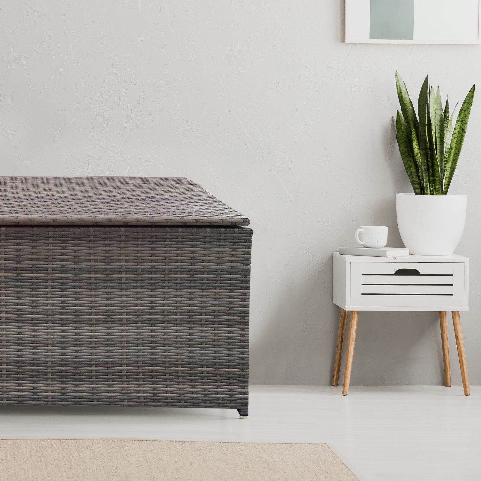 Arcadia Furniture Outdoor Rattan Storage Box Garden Toy Tools Shed UV Resistant - Oatmeal - TRENDZ