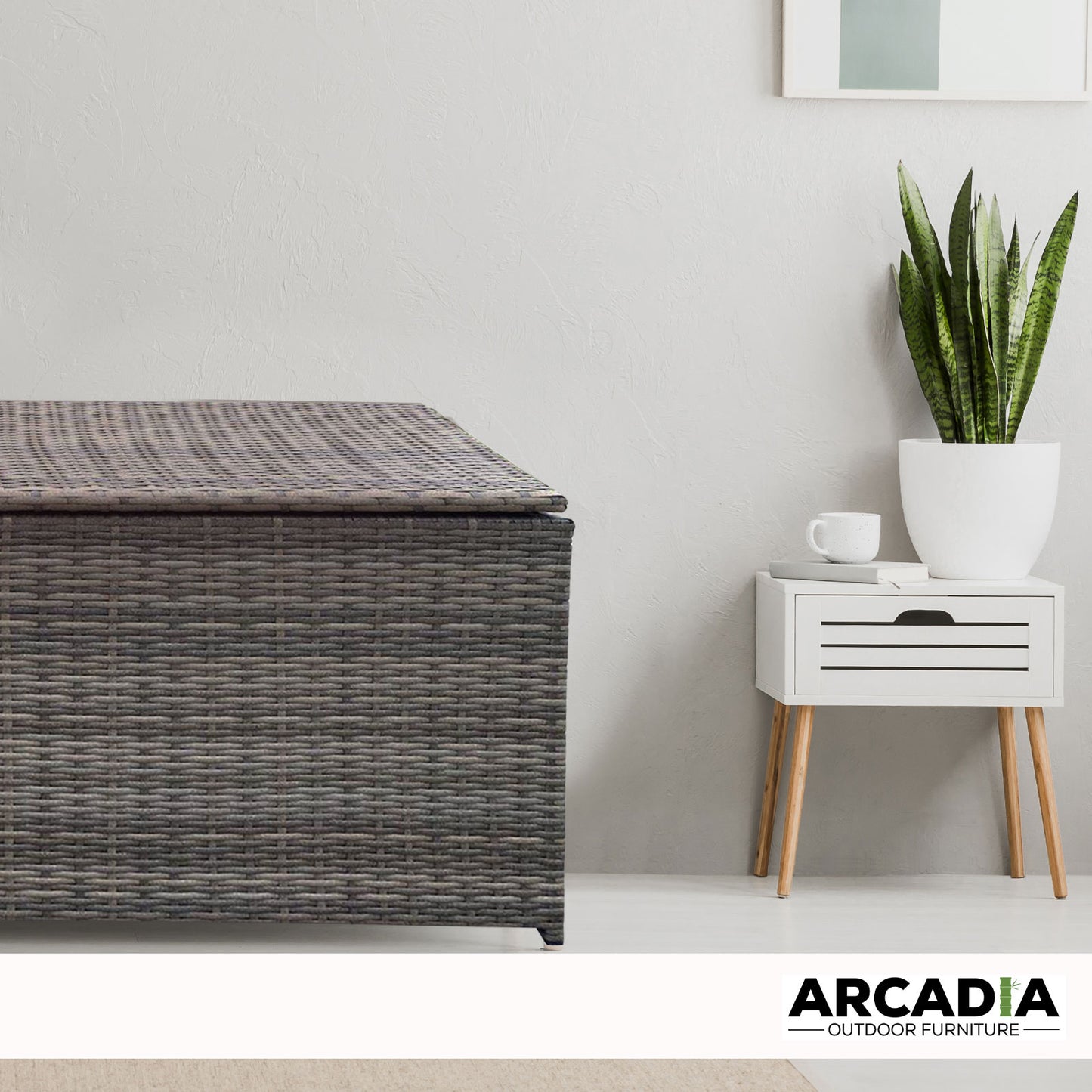 Arcadia Furniture Outdoor Rattan Storage Box Garden Toy Tools Shed UV Resistant - Oatmeal - TRENDZ