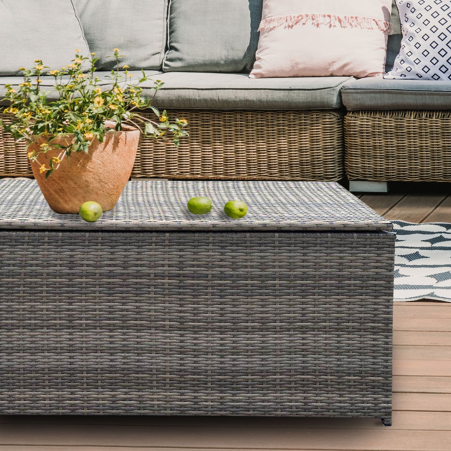 Arcadia Furniture Outdoor Rattan Storage Box Garden Toy Tools Shed UV Resistant - Oatmeal - TRENDZ