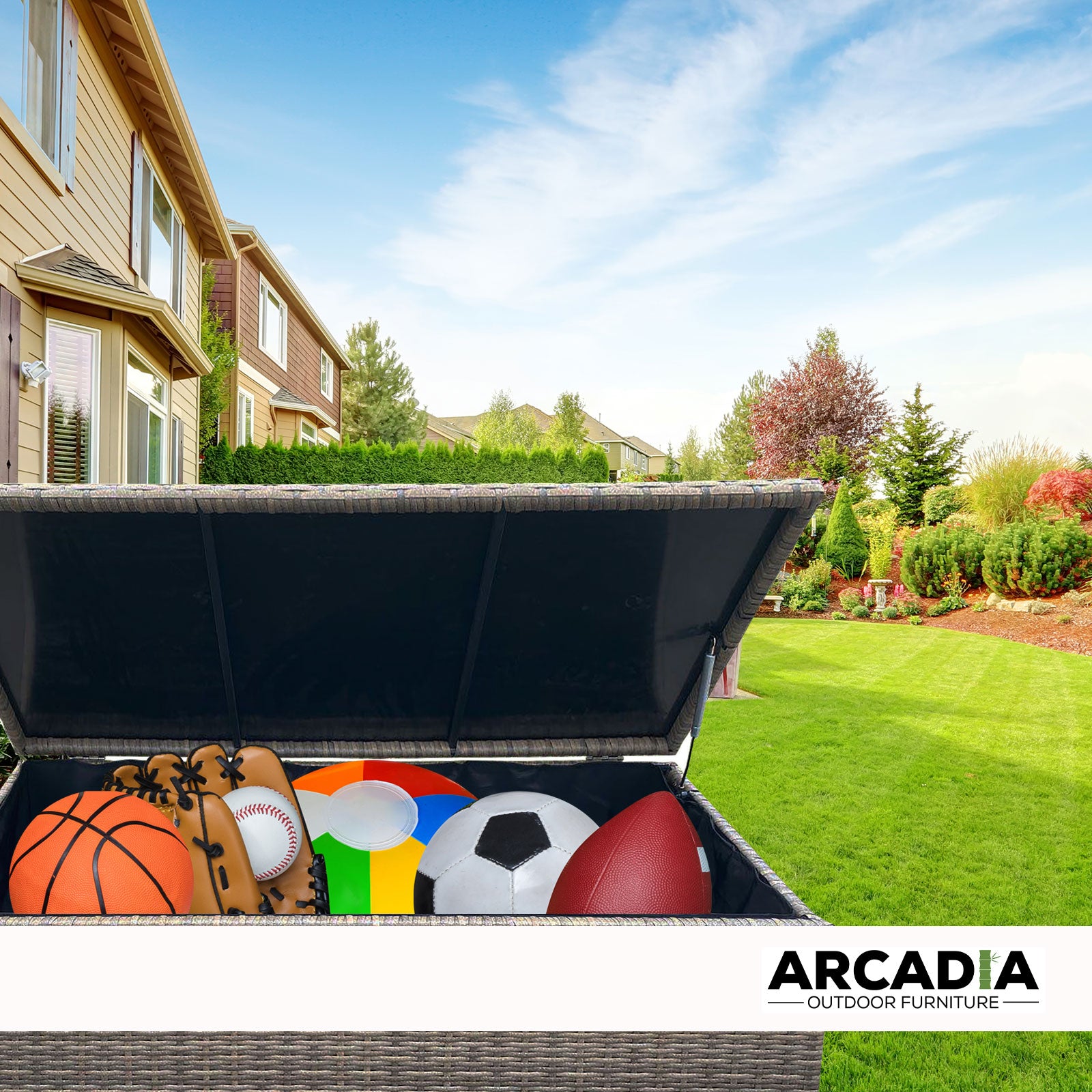 Arcadia Furniture Outdoor Rattan Storage Box Garden Toy Tools Shed UV Resistant - Oatmeal - TRENDZ