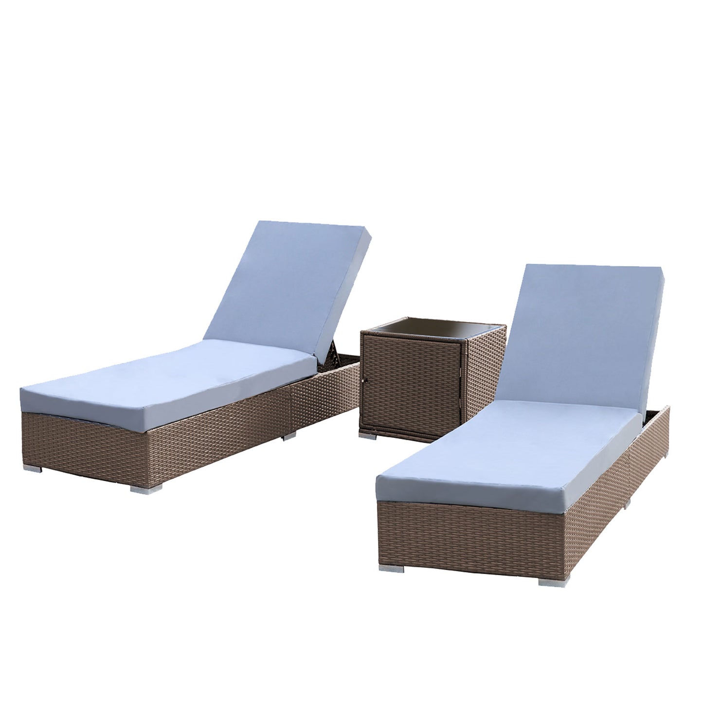 Arcadia Furniture Outdoor 3 Piece Sunlounge Set Rattan Garden Day Bed Lounger - Oatmeal and Grey - TRENDZ