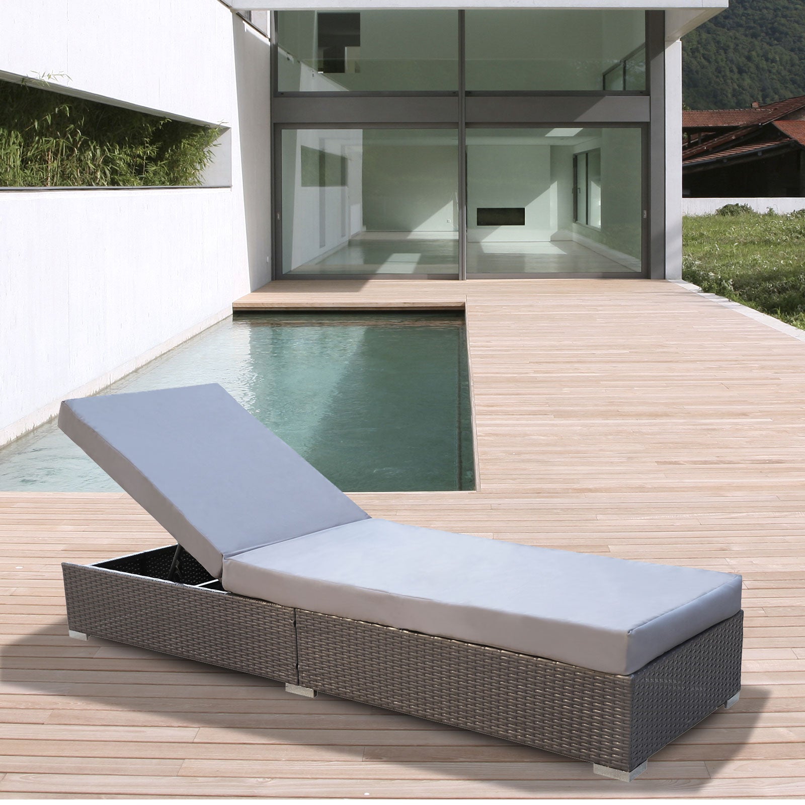 Arcadia Furniture Outdoor 3 Piece Sunlounge Set Rattan Garden Day Bed Lounger - Oatmeal and Grey - TRENDZ