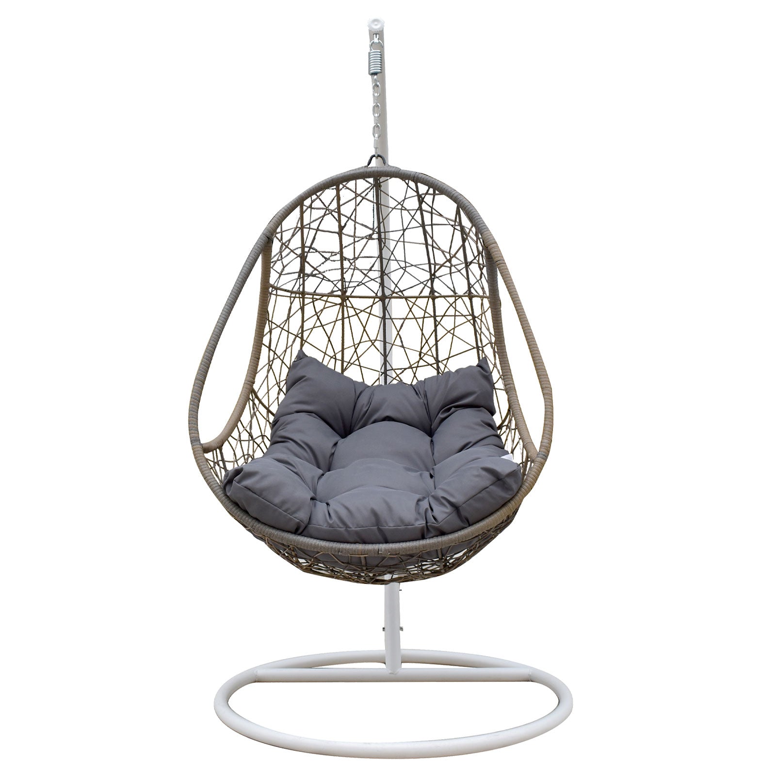 Arcadia Furniture Rocking Egg Chair Swing Lounge Hammock Pod Wicker Curved - Oatmeal and Grey - TRENDZ