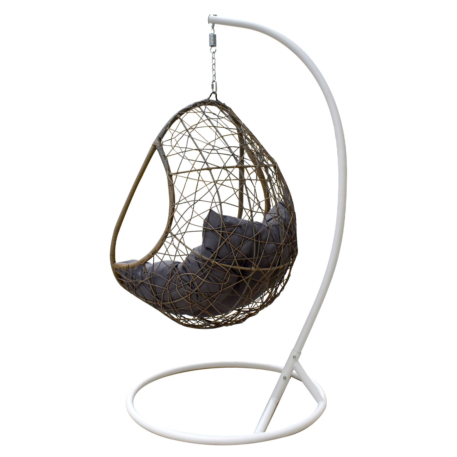 Arcadia Furniture Rocking Egg Chair Swing Lounge Hammock Pod Wicker Curved - Oatmeal and Grey - TRENDZ