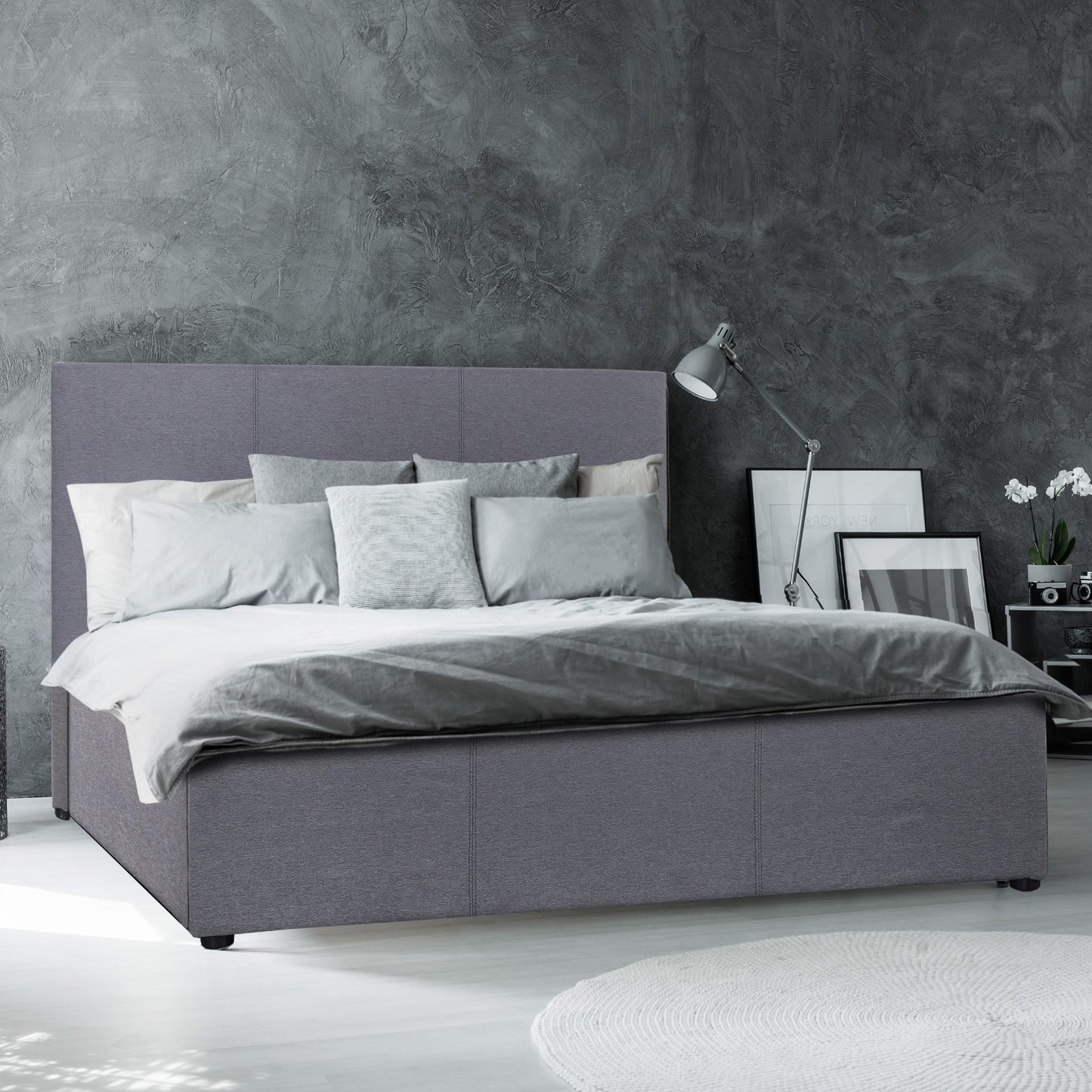 Milano Luxury Gas Lift Bed Frame Base And Headboard With Storage - Single - Grey - TRENDZ