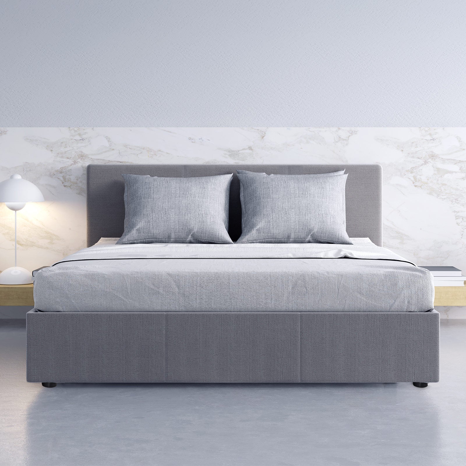 Milano Luxury Gas Lift Bed Frame Base And Headboard With Storage - Single - Grey - TRENDZ
