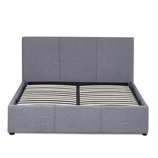 Milano Luxury Gas Lift Bed Frame Base And Headboard With Storage - Single - Grey - TRENDZ